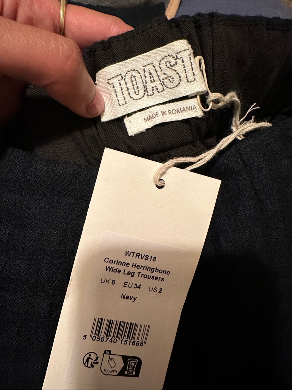 Toast Corinne Herringbone Wide Leg Trouser Pants Wool Cotton Size 6 NWT - Picture 6 of 10